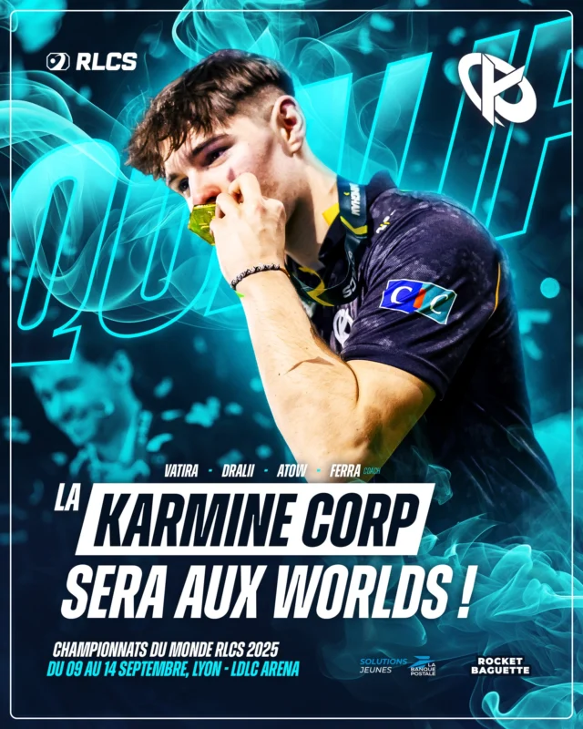 💙 LA @karminecorp EST OFFICIELLEMENT QUALIFIÉE POUR LES CHAMPIONNATS DU MONDE #RLCS ! ➡️🇫🇷

Les joueurs bleus seront à la Maison, du 09 au 14 Septembre à Lyon, pour tenter de remporter le titre Ultime. 🏆